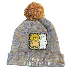 Teddy Fresh x RIPNDIP Beanie Pom Pom Hat Pastel Rainbow Knit Lord Nermal